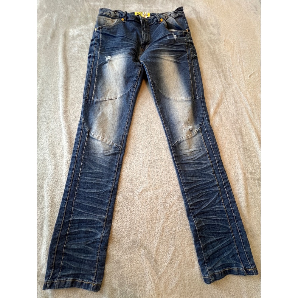 Demolition Jeans Mens 34 Blue Distressed Slim Straight Denim Pants